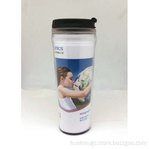 Large double wall plastic promotion customize logo cup with lid